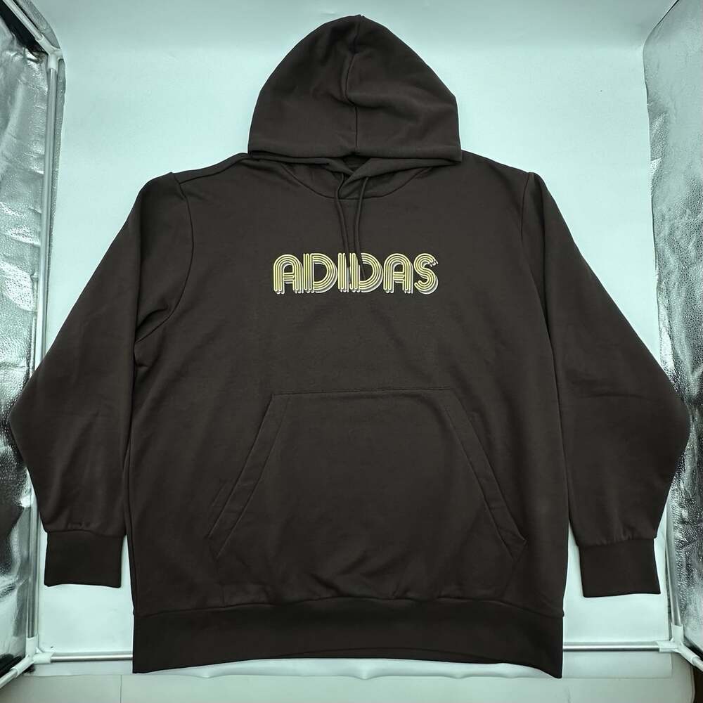 Adidas Size 3XL Brown Disco Groovy 3D Retro 70s Striped Logo Pullover Hoodie NWT